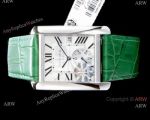 Swiss Grade Replica Cartier Tank Chronograph Mens Watches Green Strap Stainless Steel